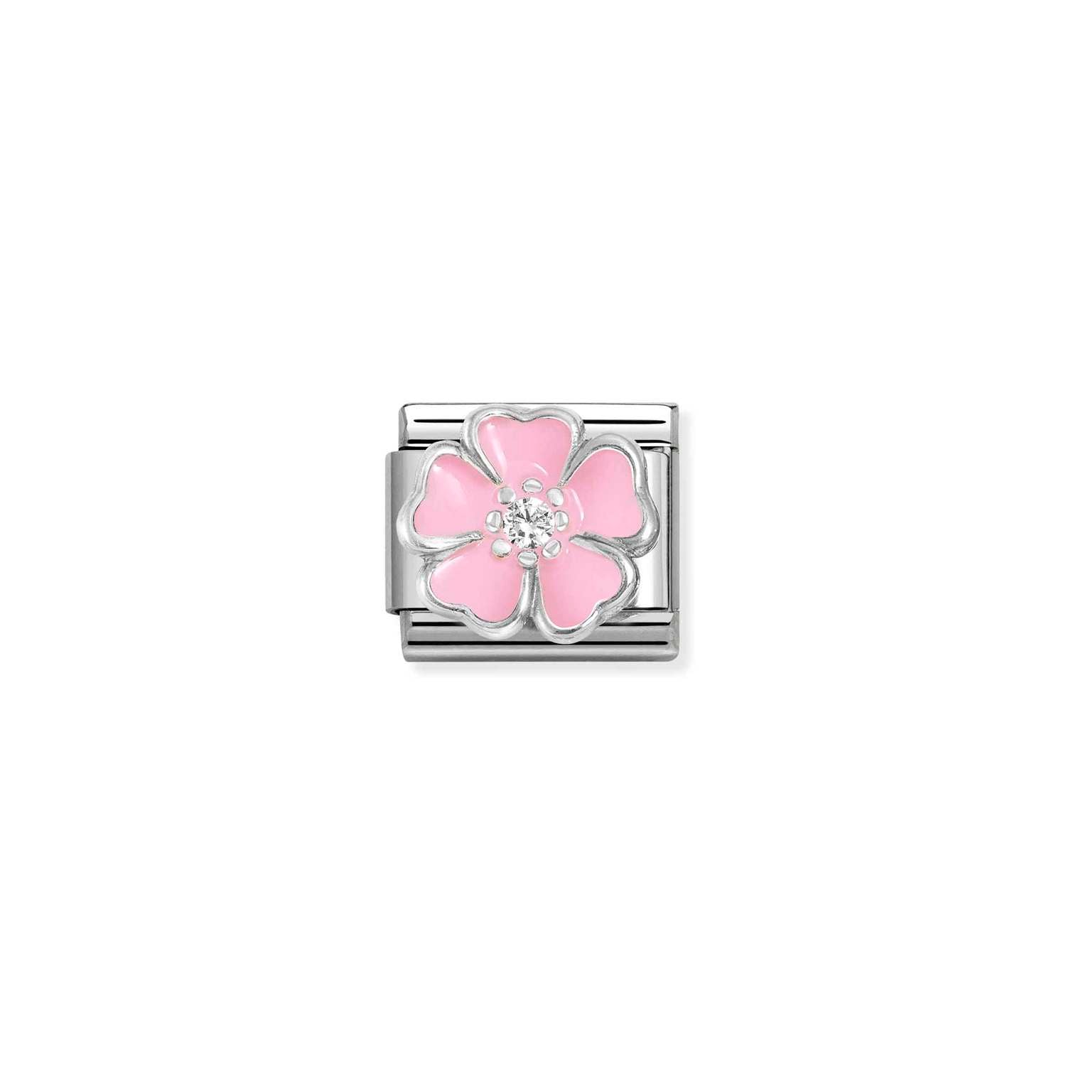 Composable® Link, Charm, silver, Big Pink Flower in hypoallergenic stainless steel, sterling silver .925 and cubic zirconia | Nomination Italy
