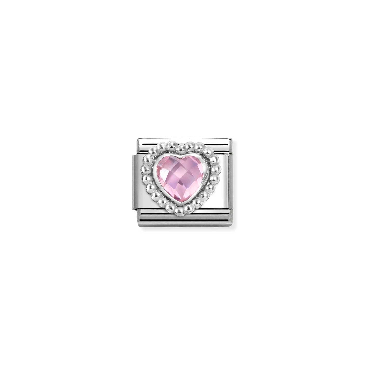 Composable® Link, Charm, Pink Cubic Zirconia Heart in hypoallergenic stainless steel, sterling silver .925 and cubic zirconia | Nomination Italy