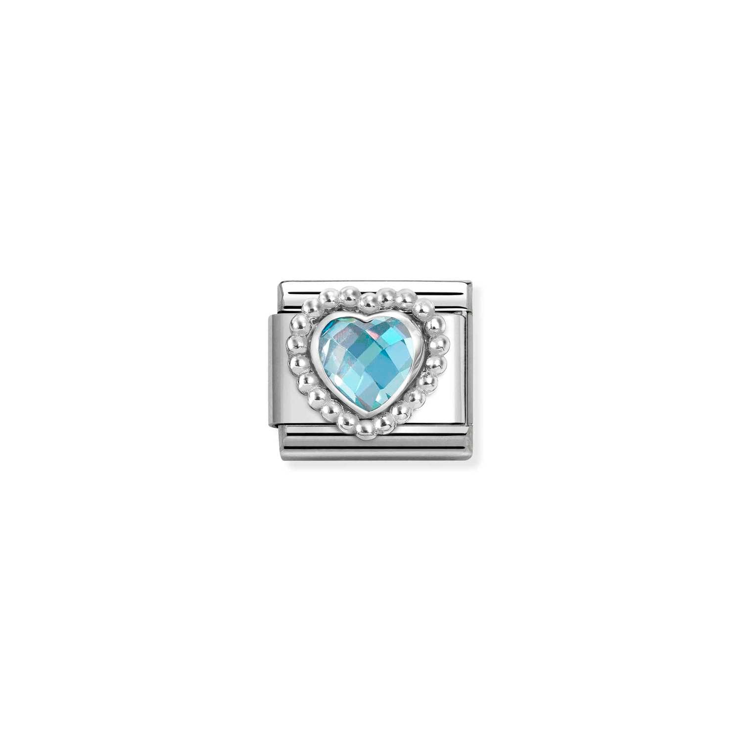 Composable® Link, Charm, Light Blue Cubic Zirconia Heart in hypoallergenic stainless steel, sterling silver .925 and cubic zirconia | Nomination Italy