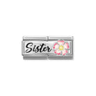 Composable® Double Link, Charm,,sister Pink Flower in hypoallergenic stainless steel, sterling silver .925 and cubic zirconia | Nomination Italy