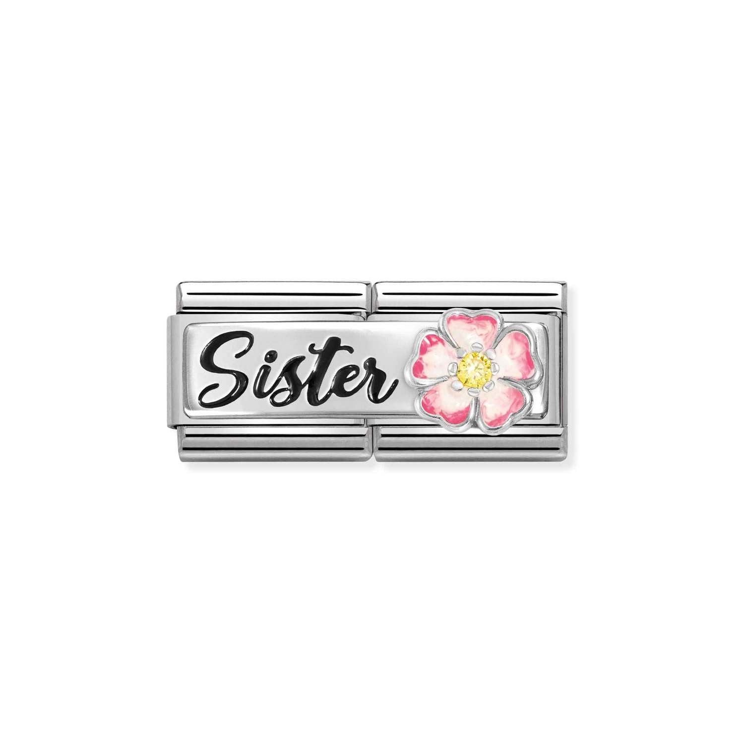 Composable® Double Link, Charm,,sister Pink Flower in hypoallergenic stainless steel, sterling silver .925 and cubic zirconia | Nomination Italy