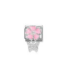 Composable® Link, Charm, Pink Flower, Butterfly Pendant in hypoallergenic stainless steel, sterling silver .925 and cubic zirconia | Nomination Italy