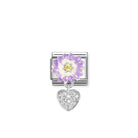 Composable® Link, Charm, Purple Flower, Heart in hypoallergenic stainless steel, sterling silver .925 and cubic zirconia | Nomination Italy