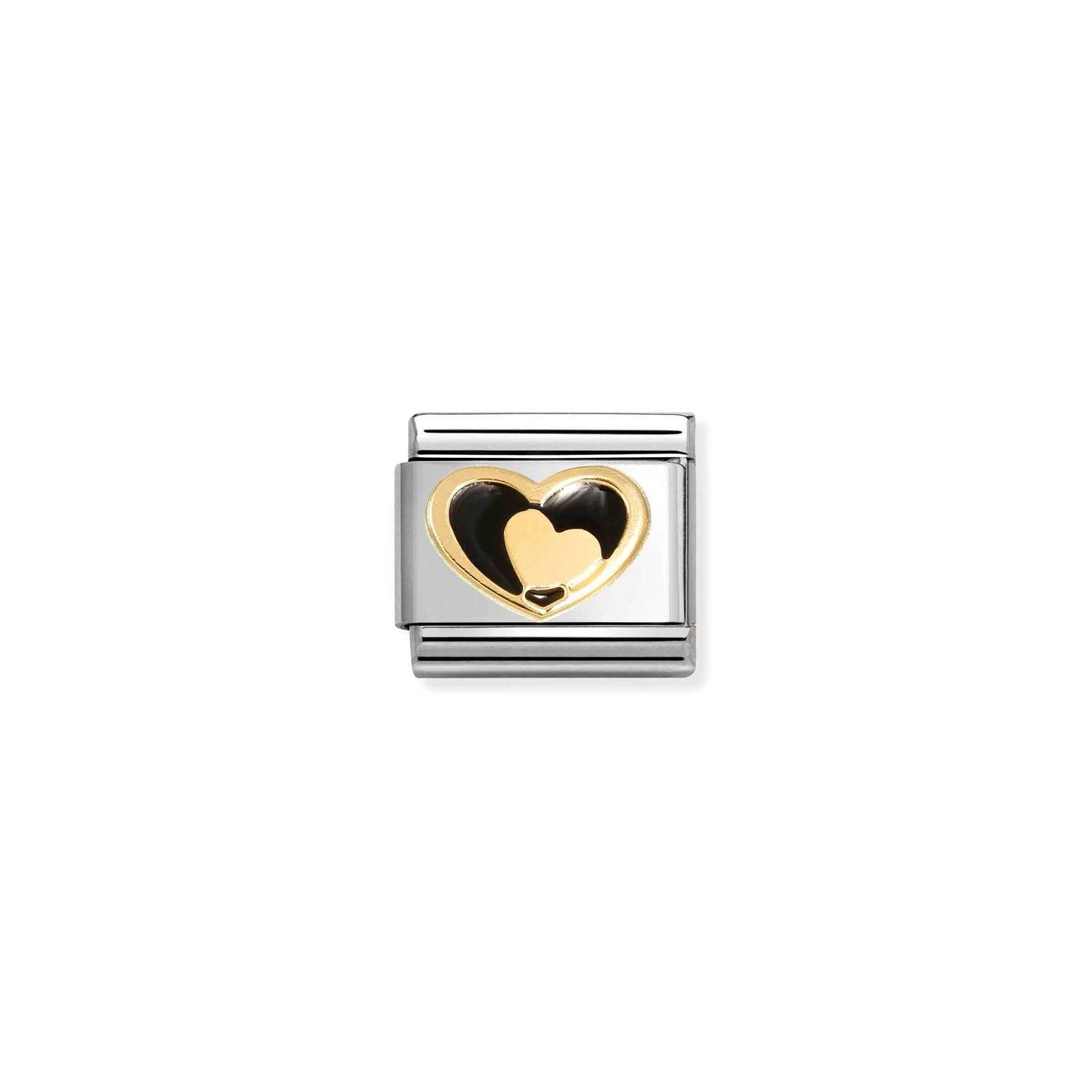 Composable® Link, Charm, Black Heart-gold Heart in hypoallergenic stainless steel, gold 18 kt and enamel | Nomination Italy