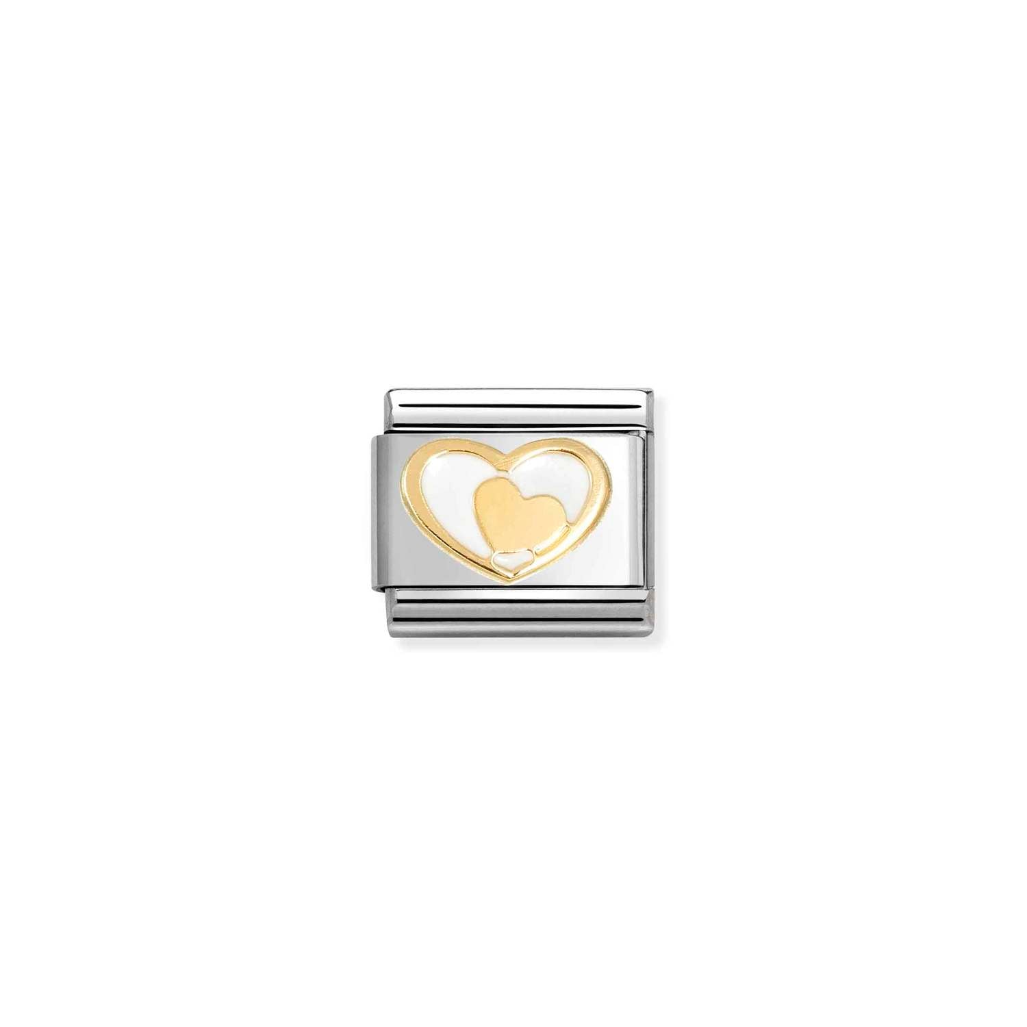 Composable® Link, Charm, White Heart-gold Heart in hypoallergenic stainless steel, gold 18 kt and enamel | Nomination Italy