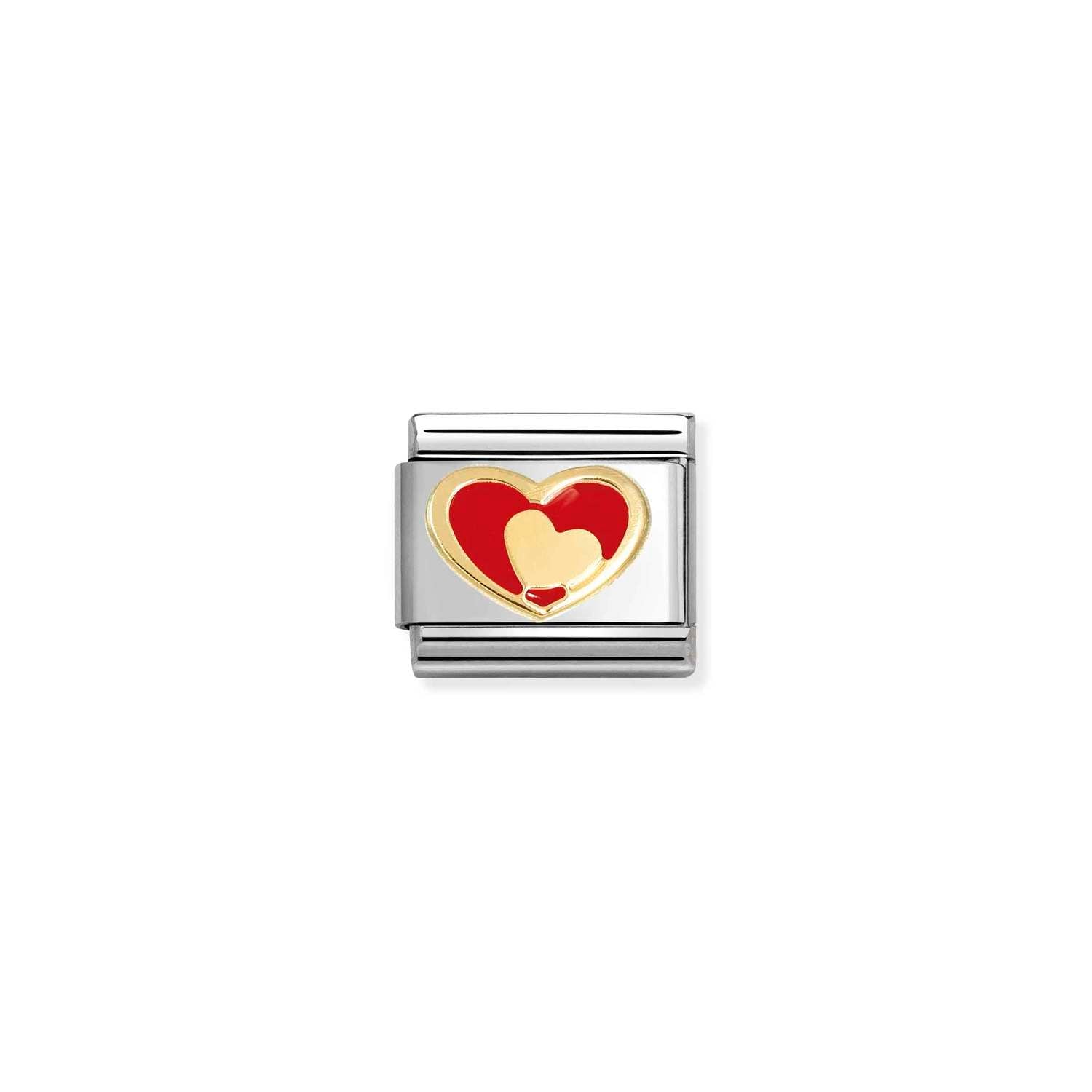 Classic Composable® Link, Link, Red Heart-gold Heart in hypoallergenic stainless steel, gold 18 kt and enamel | Nomination Italy