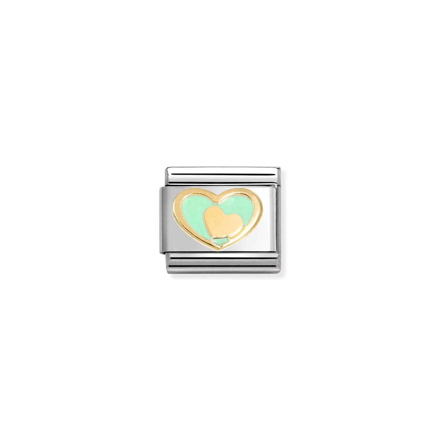 Composable® Link, Charm, Green Heart-gold Heart in hypoallergenic stainless steel, gold 18 kt and enamel | Nomination Italy
