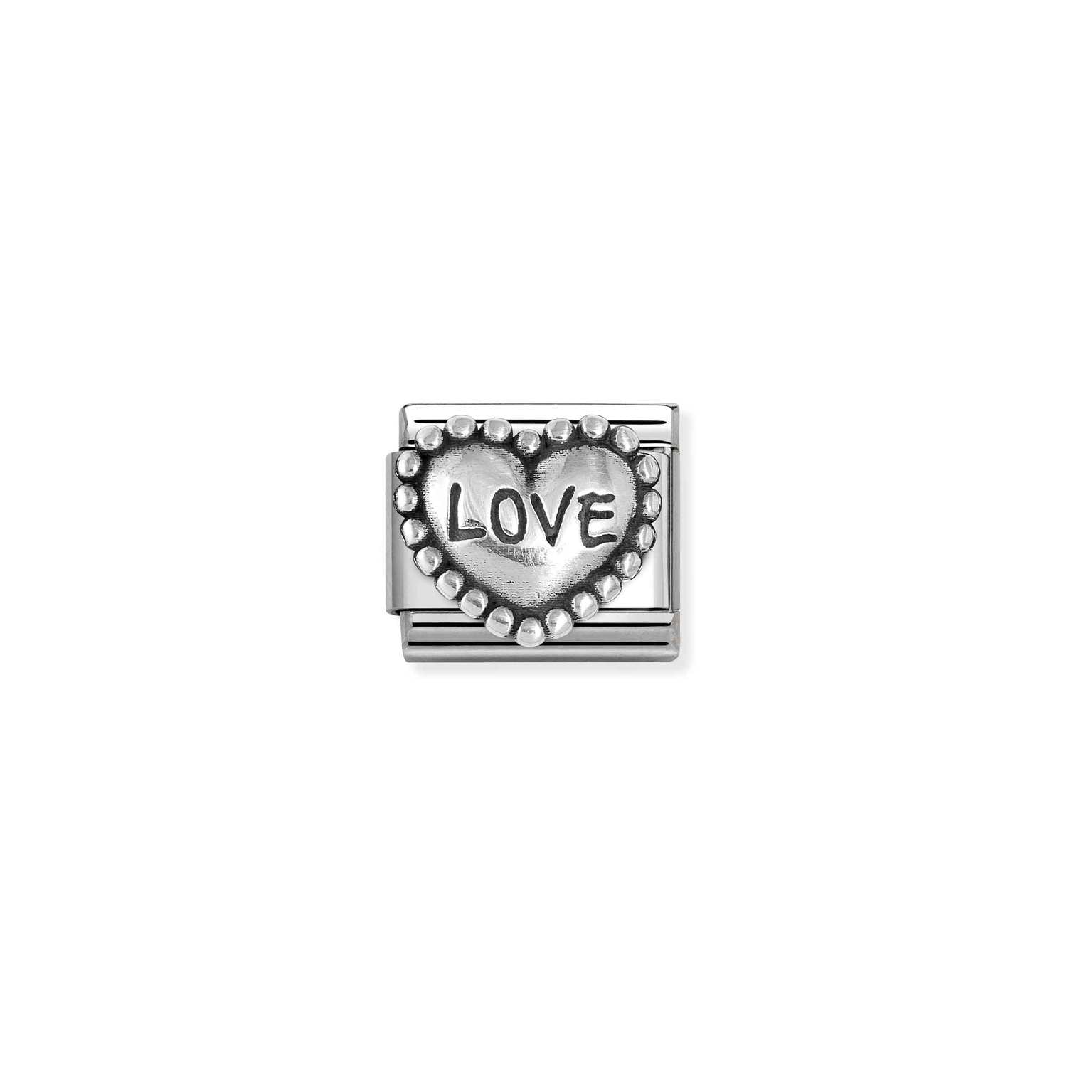 Composable® Link, Charm, Love Heart, Beaded Setting in hypoallergenic stainless steel and sterling silver .925 | Nomination Italy