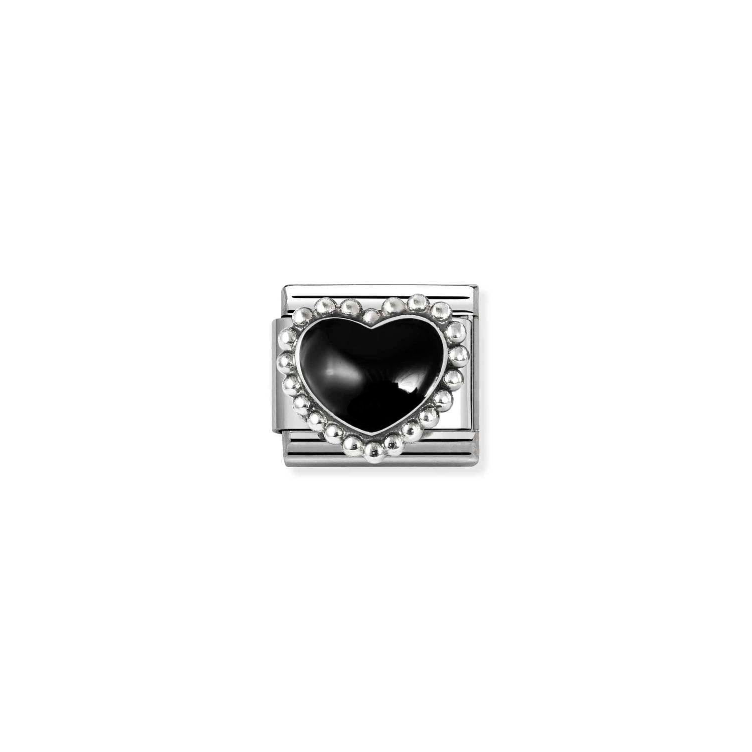 Composable® Link, Charm, Black Heart, Beaded Setting in hypoallergenic stainless steel, sterling silver .925 and enamel | Nomination Italy