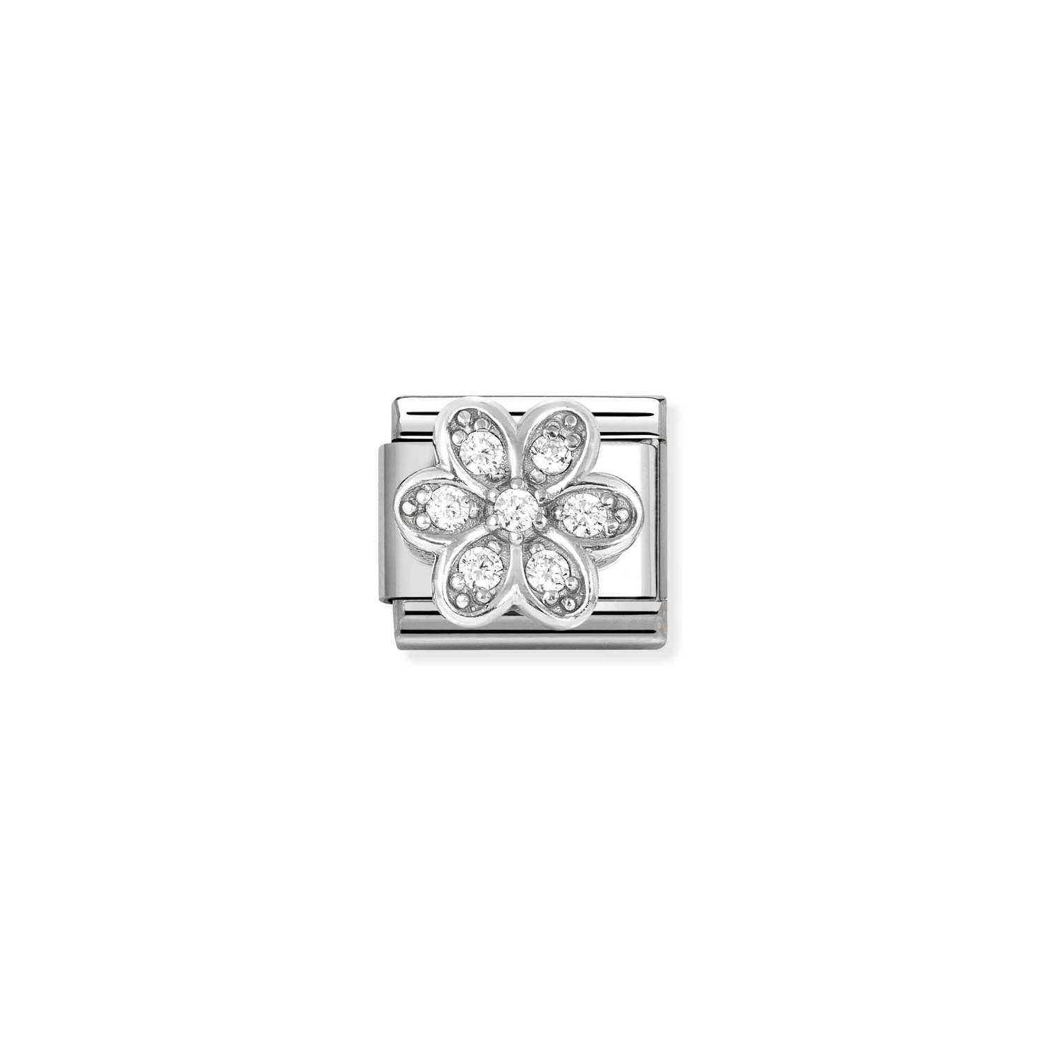 Composable® Link, Charm, Daisy with White Cubic Zirconia in hypoallergenic stainless steel, sterling silver .925 and cubic zirconia | Nomination Italy