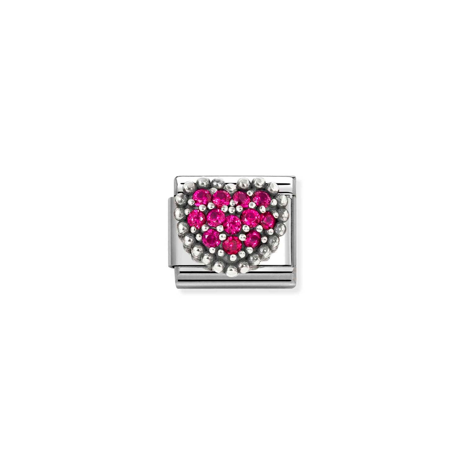 Composable® Link, Charm, Heart with Red Cubic Zirconia in hypoallergenic stainless steel, sterling silver .925 and cubic zirconia | Nomination Italy