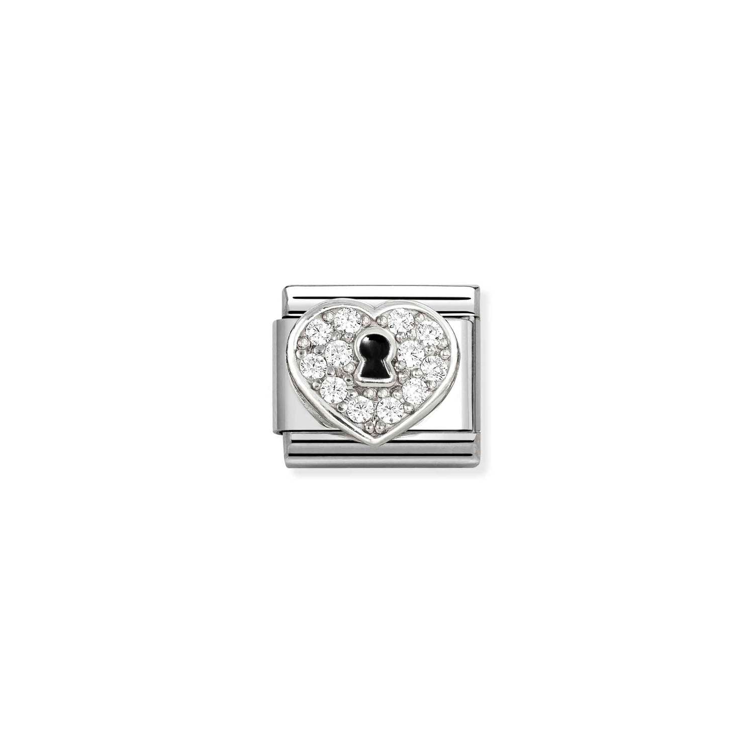 Composable® Link, Charm, Cubic Zirconia Heart with Keyhole in hypoallergenic stainless steel, sterling silver .925 and cubic zirconia | Nomination Italy