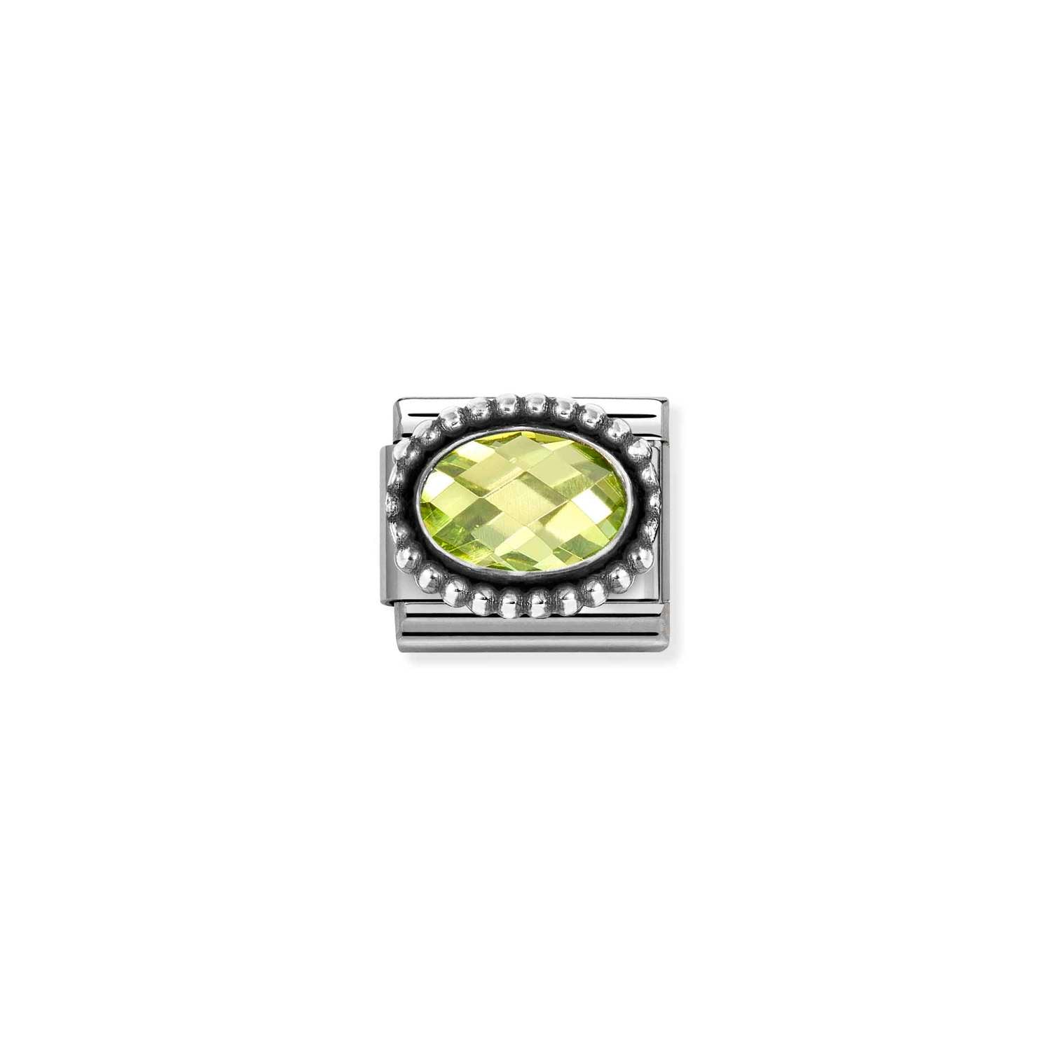 Composable® Link, Charm, Light Green Cubic Zirconia, Vintage Effect in hypoallergenic stainless steel, sterling silver .925 and cubic zirconia | Nomination Italy