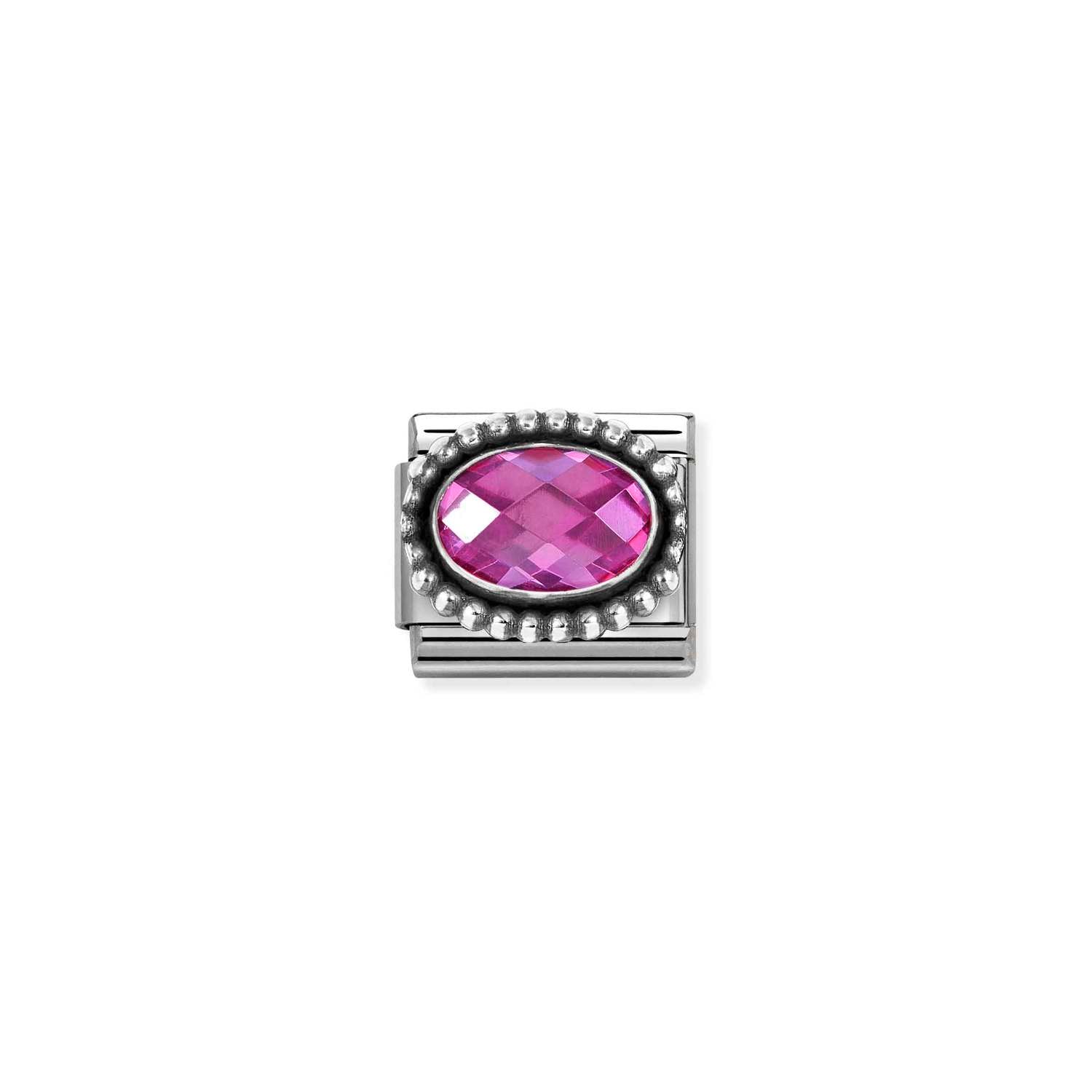 Composable® Link, Charm, Fuchsia Cubic Zirconia, Vintage Effect in hypoallergenic stainless steel, sterling silver .925 and cubic zirconia | Nomination Italy
