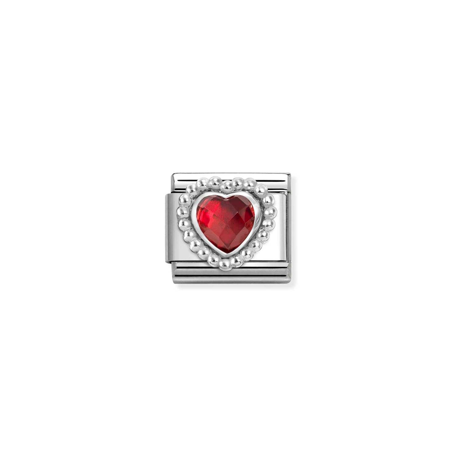 Composable® Link, Charm, Faceted Red Heart,beaded in hypoallergenic stainless steel, sterling silver .925 and cubic zirconia | Nomination Italy
