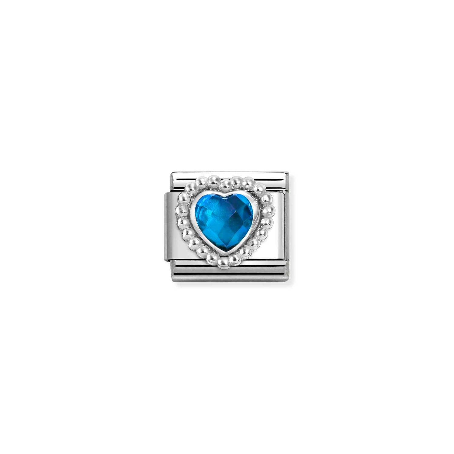 Composable® Link, Charm, Faceted Blue Heart,beaded in hypoallergenic stainless steel, sterling silver .925 and cubic zirconia | Nomination Italy