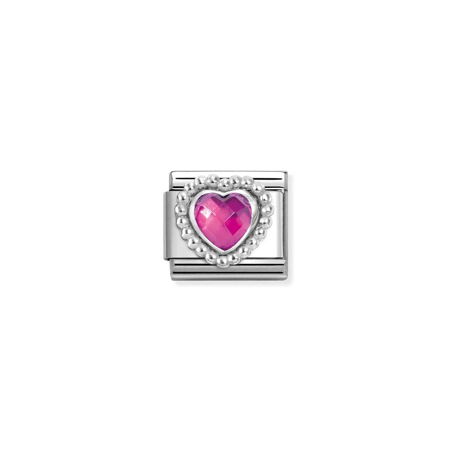 Composable® Link, Charm, silver, Fucsia Heart in hypoallergenic stainless steel, sterling silver .925 and cubic zirconia | Nomination Italy