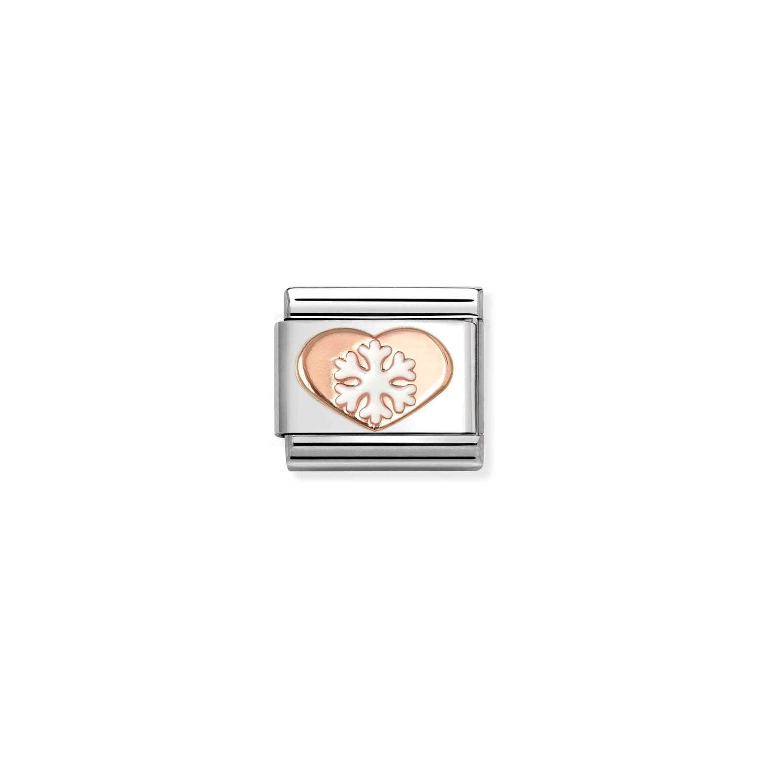 Composable® Link, Charm, White Snowflake Heart in hypoallergenic stainless steel, rose gold 9kt and enamel | Nomination Italy