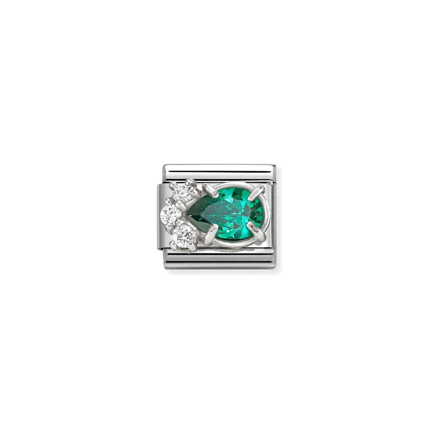 Composable® Link, Charm, Green Drop in hypoallergenic stainless steel, sterling silver .925 and cubic zirconia | Nomination Italy