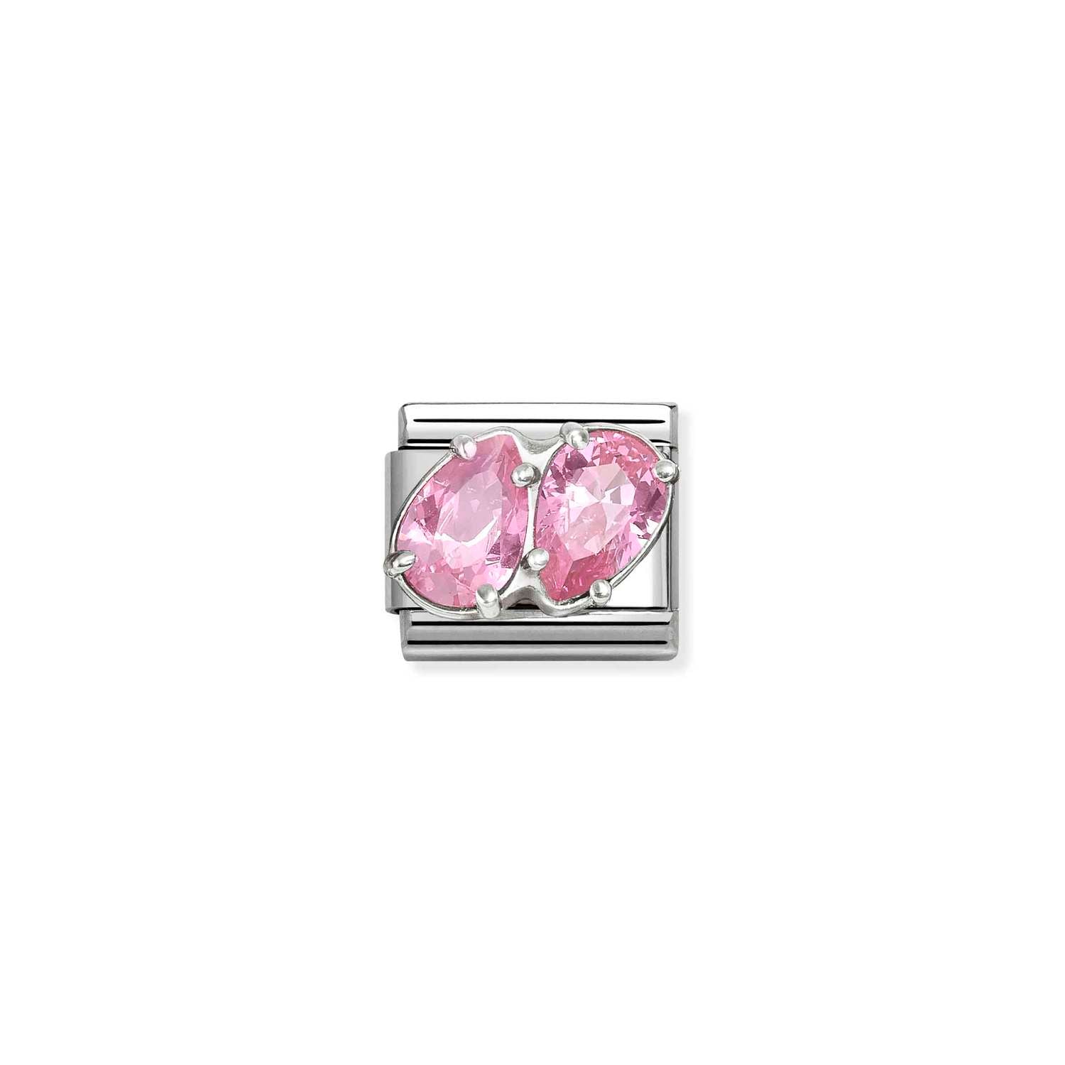 Composable® Link, Charm, Pink Double Drop in hypoallergenic stainless steel, sterling silver .925 and cubic zirconia | Nomination Italy