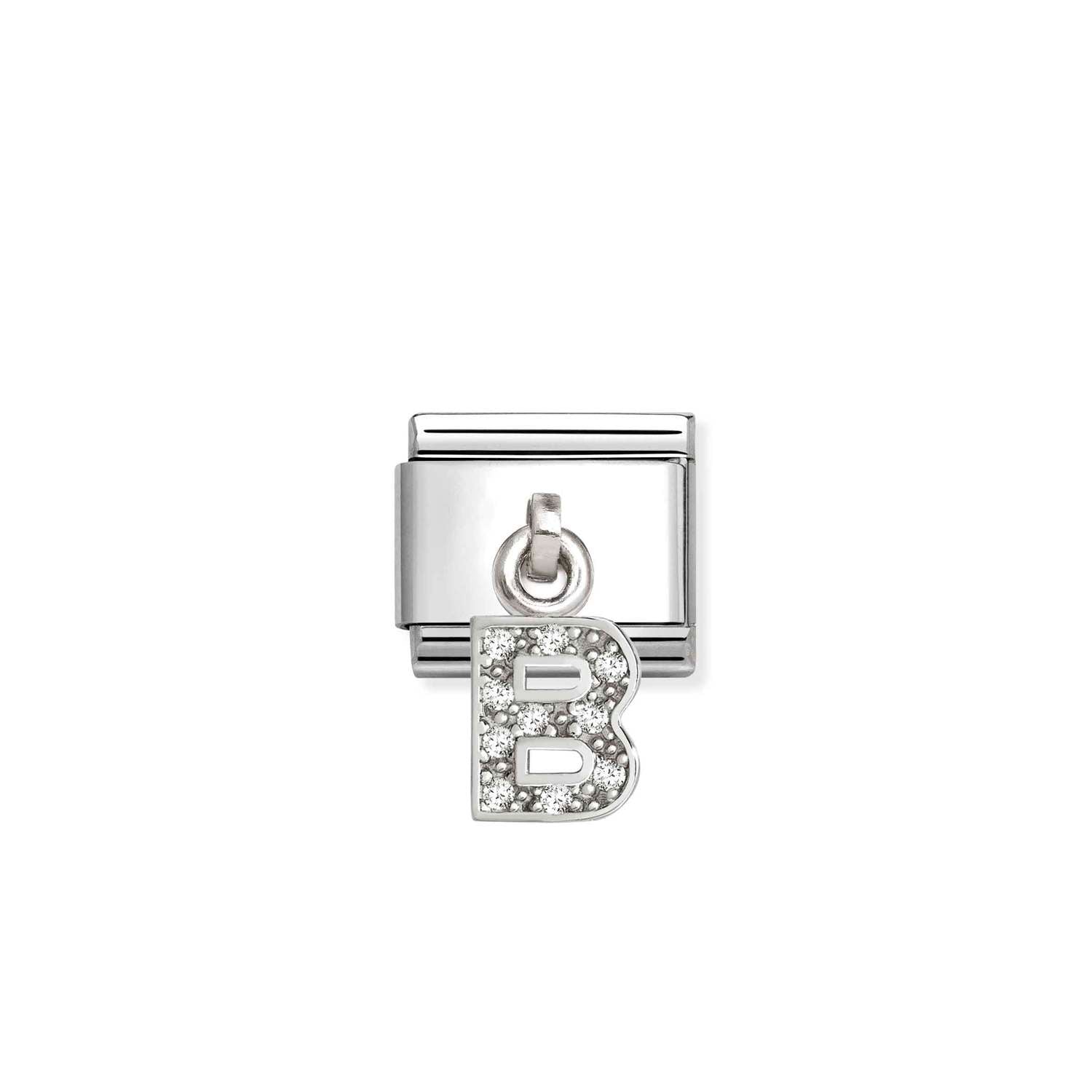 Composable® Link, Charm, Letter B Pendant, silver in hypoallergenic stainless steel, sterling silver .925 and cubic zirconia | Nomination Italy