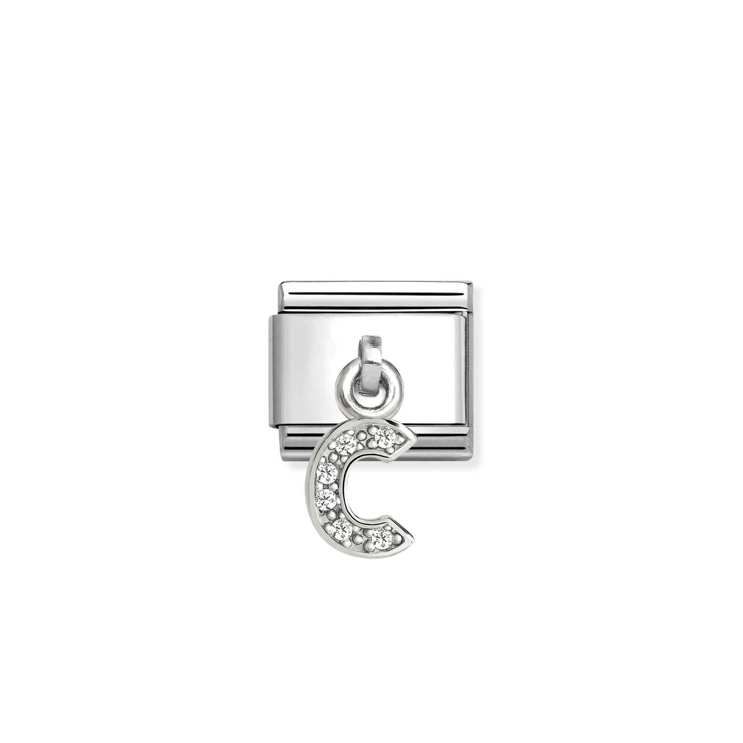 Composable® Link, Charm, Letter C Pendant, silver in hypoallergenic stainless steel, sterling silver .925 and cubic zirconia | Nomination Italy