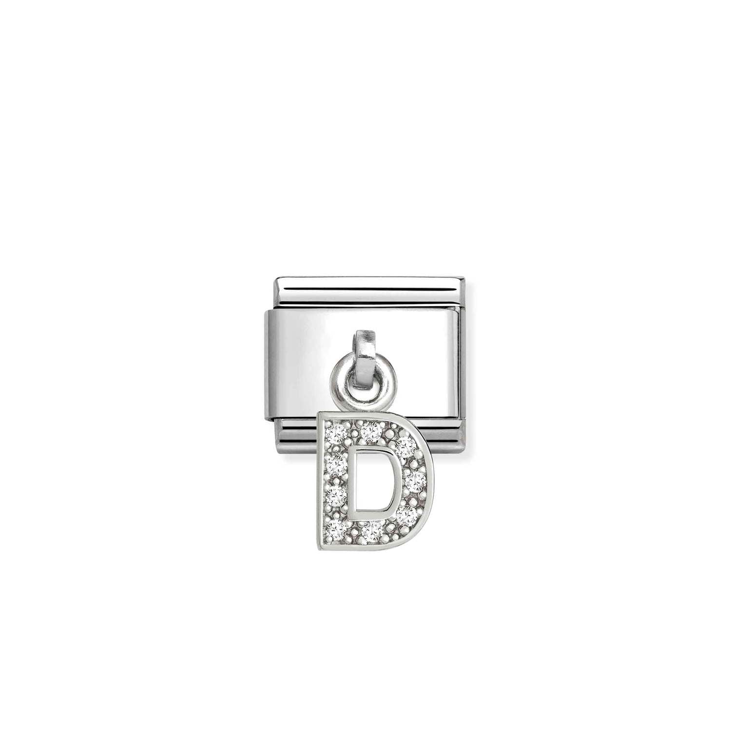 Composable® Link, Charm, Letter D Pendant, silver in hypoallergenic stainless steel, sterling silver .925 and cubic zirconia | Nomination Italy