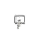 Composable® Link, Charm, Letter F Pendant, silver in hypoallergenic stainless steel, sterling silver .925 and cubic zirconia | Nomination Italy
