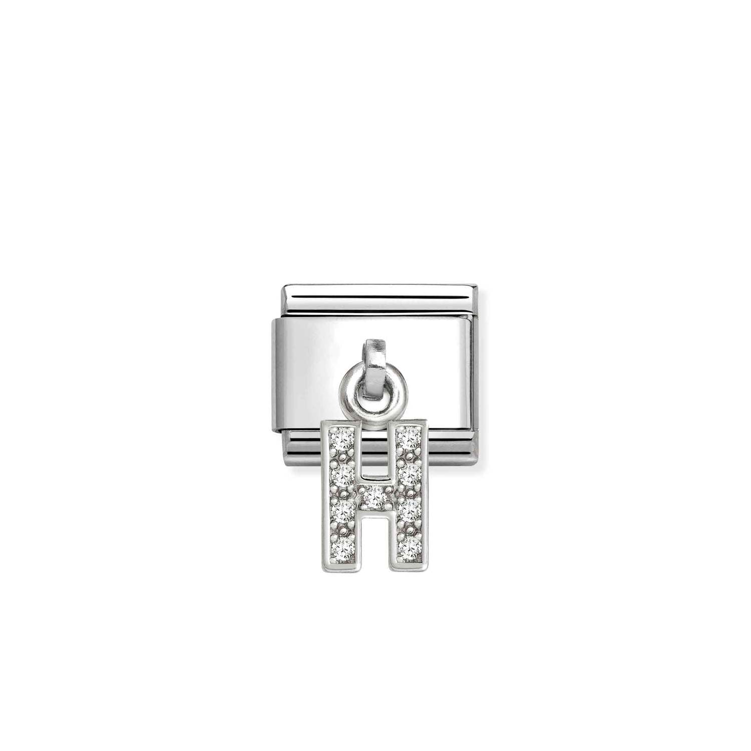 Composable® Link, Charm, Letter H Pendant, silver in hypoallergenic stainless steel, sterling silver .925 and cubic zirconia | Nomination Italy
