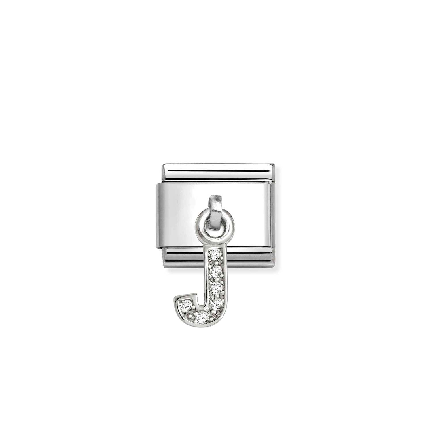 Composable® Link, Charm, Letter J Pendant, silver in hypoallergenic stainless steel, sterling silver .925 and cubic zirconia | Nomination Italy