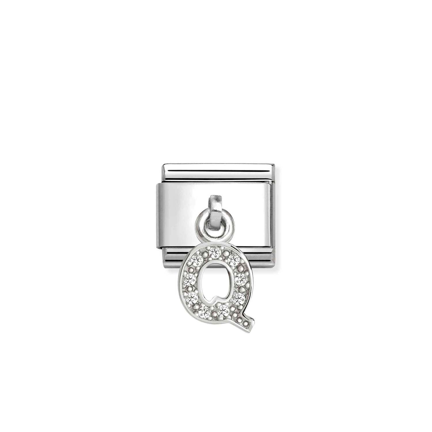 Composable® Link, Charm, Letter Q Pendant, silver in hypoallergenic stainless steel, sterling silver .925 and cubic zirconia | Nomination Italy