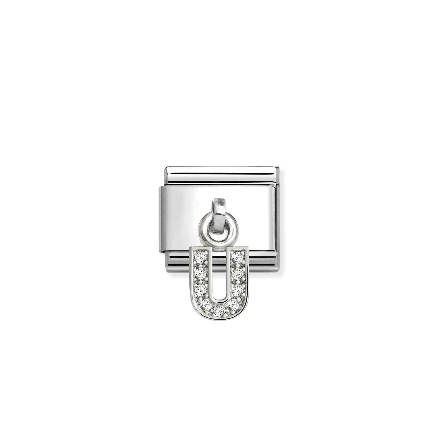 Composable® Link, Charm, Letter U Pendant, silver in hypoallergenic stainless steel, sterling silver .925 and cubic zirconia | Nomination Italy