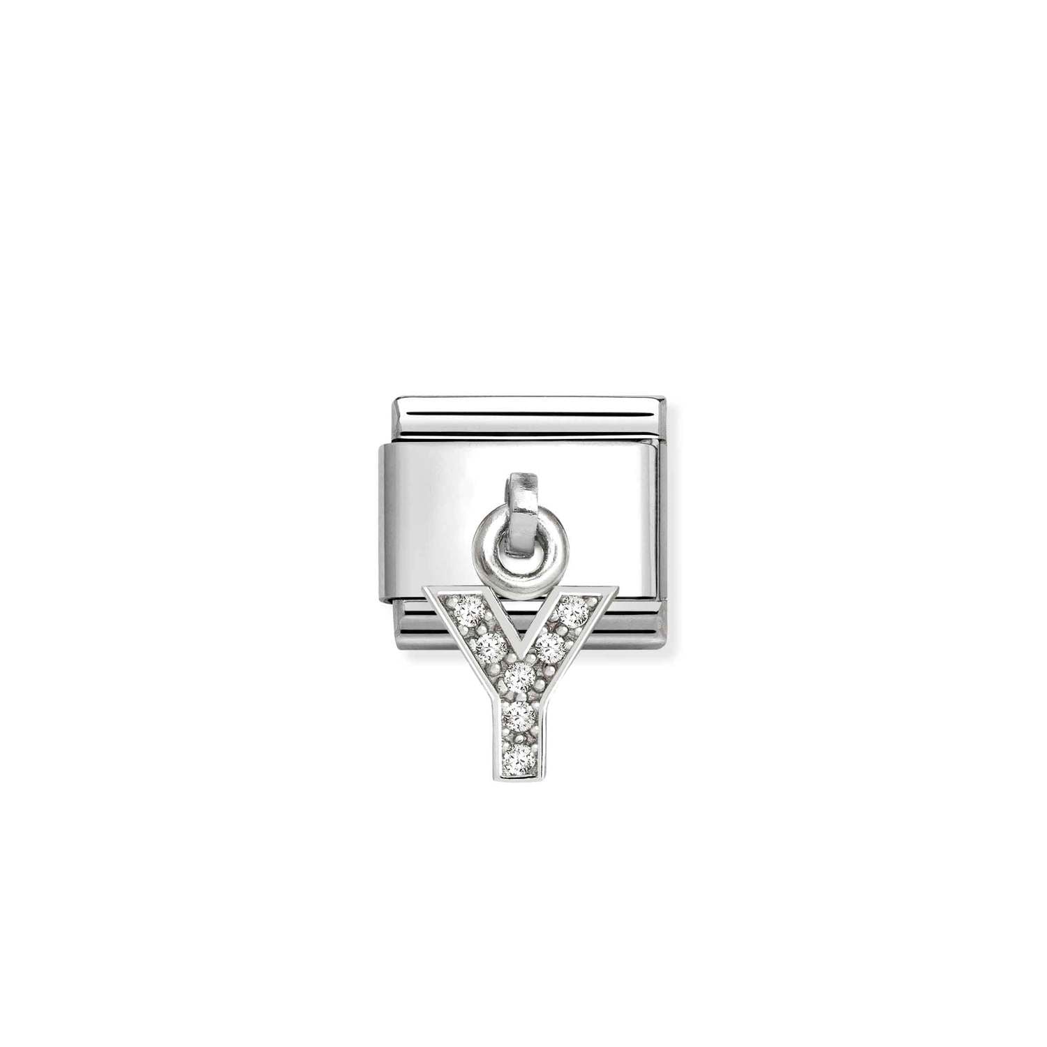 Composable® Link, Charm, Letter Y Pendant, silver in hypoallergenic stainless steel, sterling silver .925 and cubic zirconia | Nomination Italy