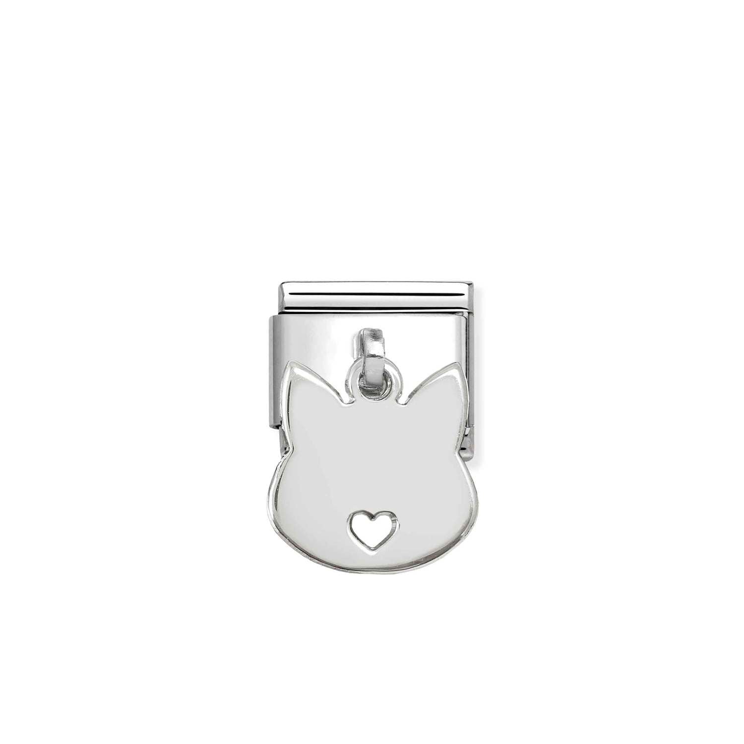Composable® Link, Charm, Cat Face Pendant in hypoallergenic stainless steel, sterling silver .925 and cubic zirconia | Nomination Italy