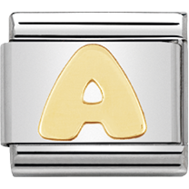 Silver charm with a gold letter 'A' on a white background