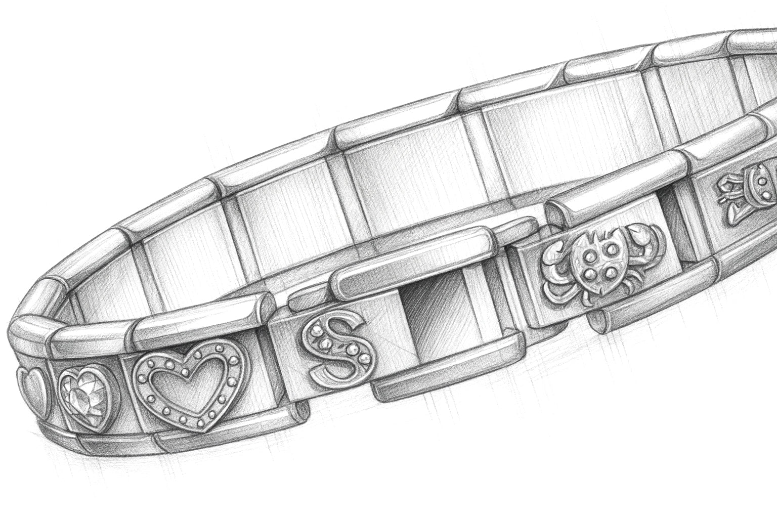 A hand drawn sketch of a Nomination Italy Composable® bracelet.